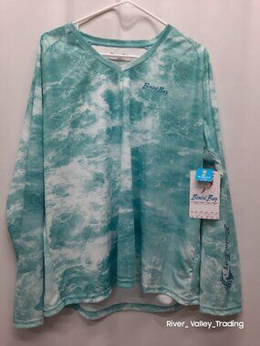 Bimini Bay Womens XXL Shirt NWT Long Sleeve UPF 50 SolarGuard Fishing Ocean Wave
